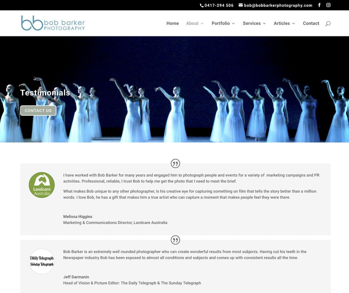 Sydney web designer for Bob Barker Photography