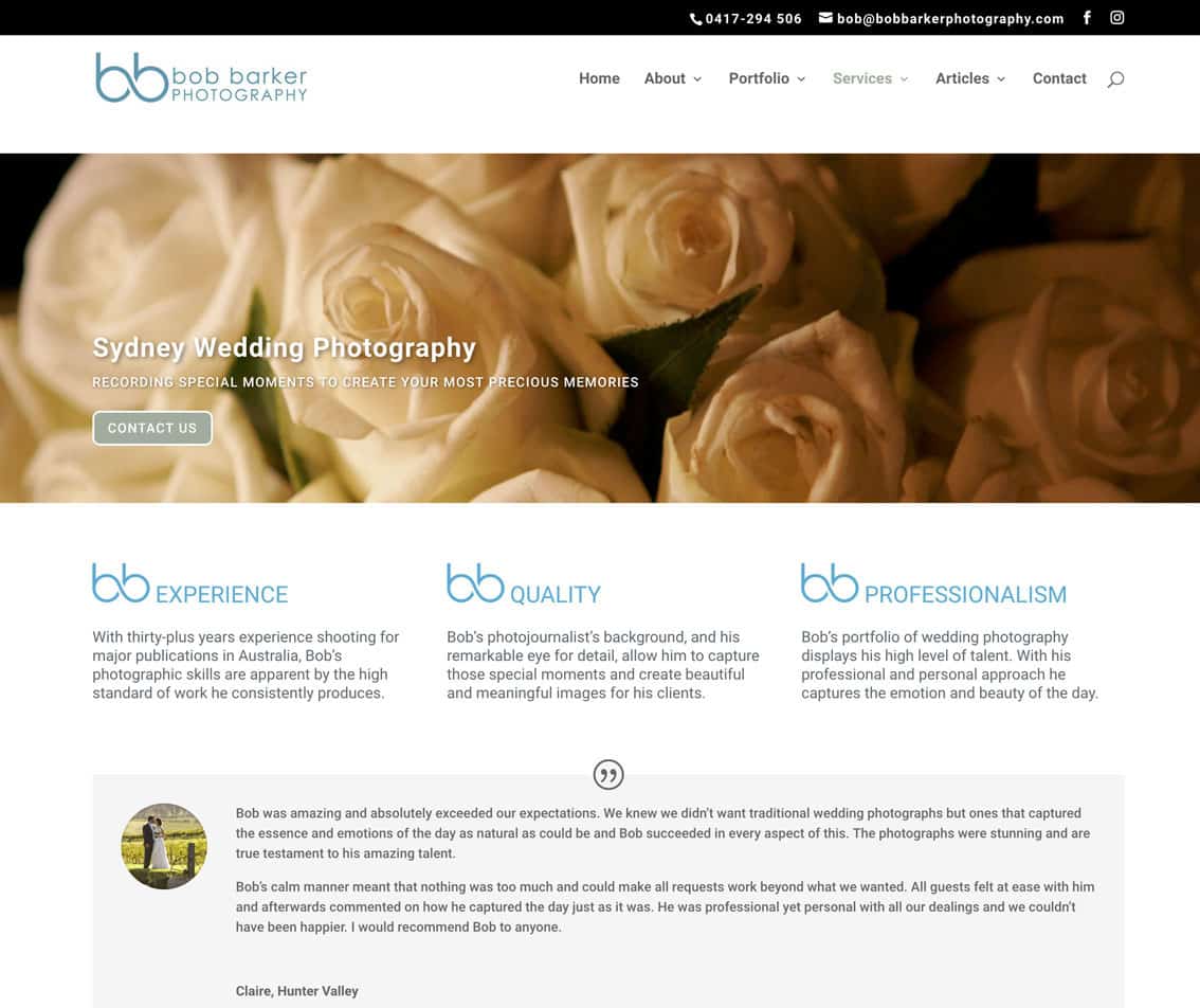 Sydney web designer for Bob Barker Photography