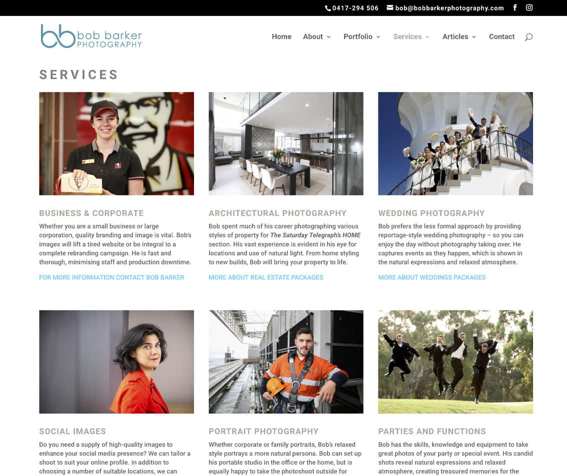 Sydney web designer for Bob Barker Photography