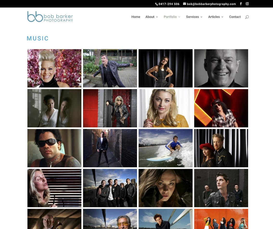 Sydney web designer for Bob Barker Photography