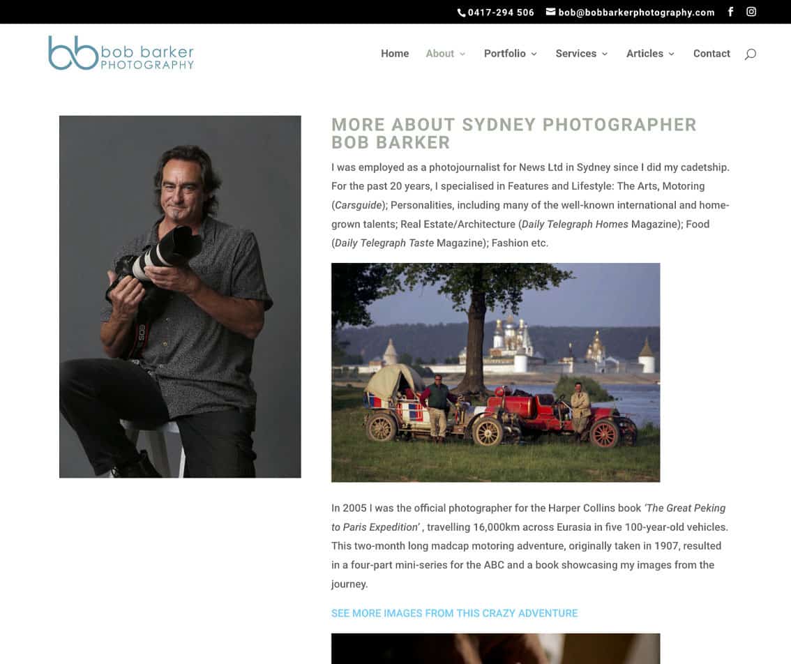 Sydney web designer for Bob Barker Photography