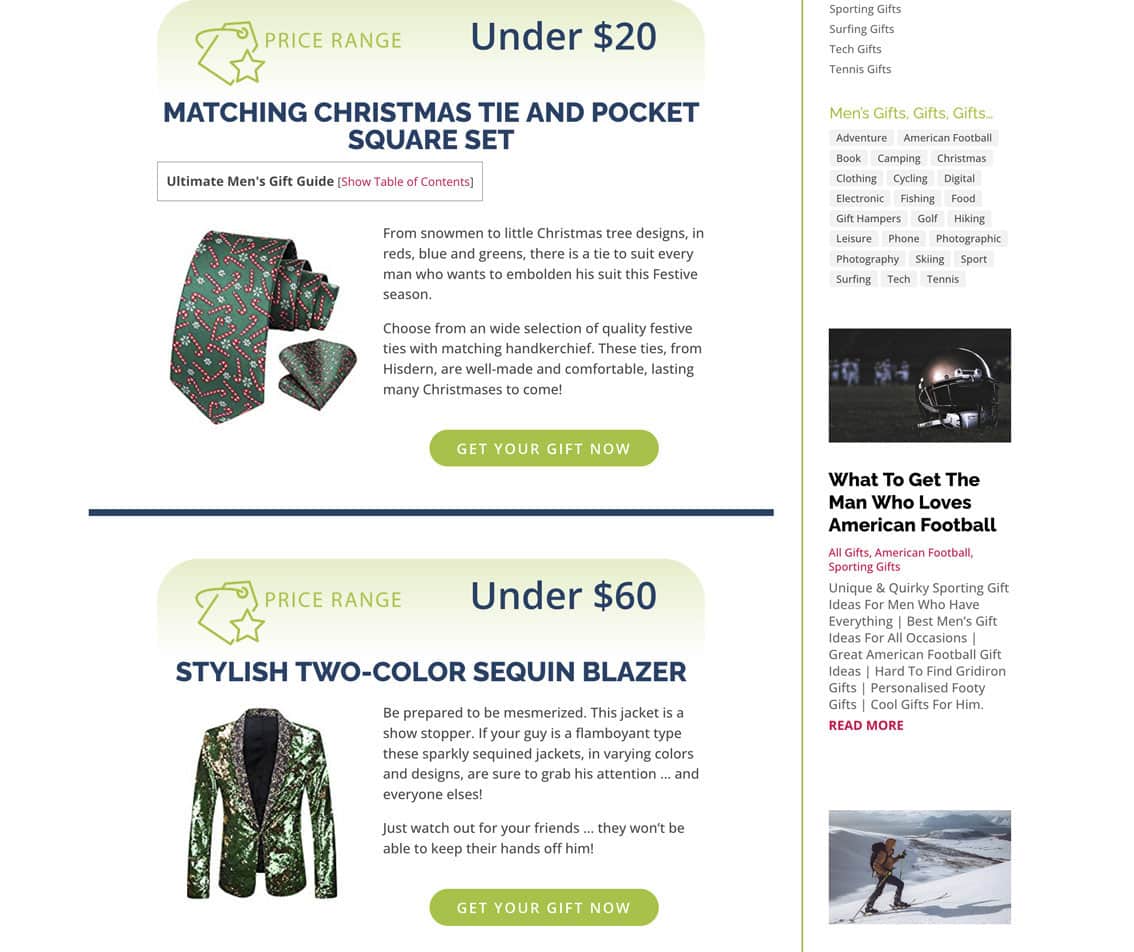 Sydney web designer for Ultimate Mens Gift Guide
