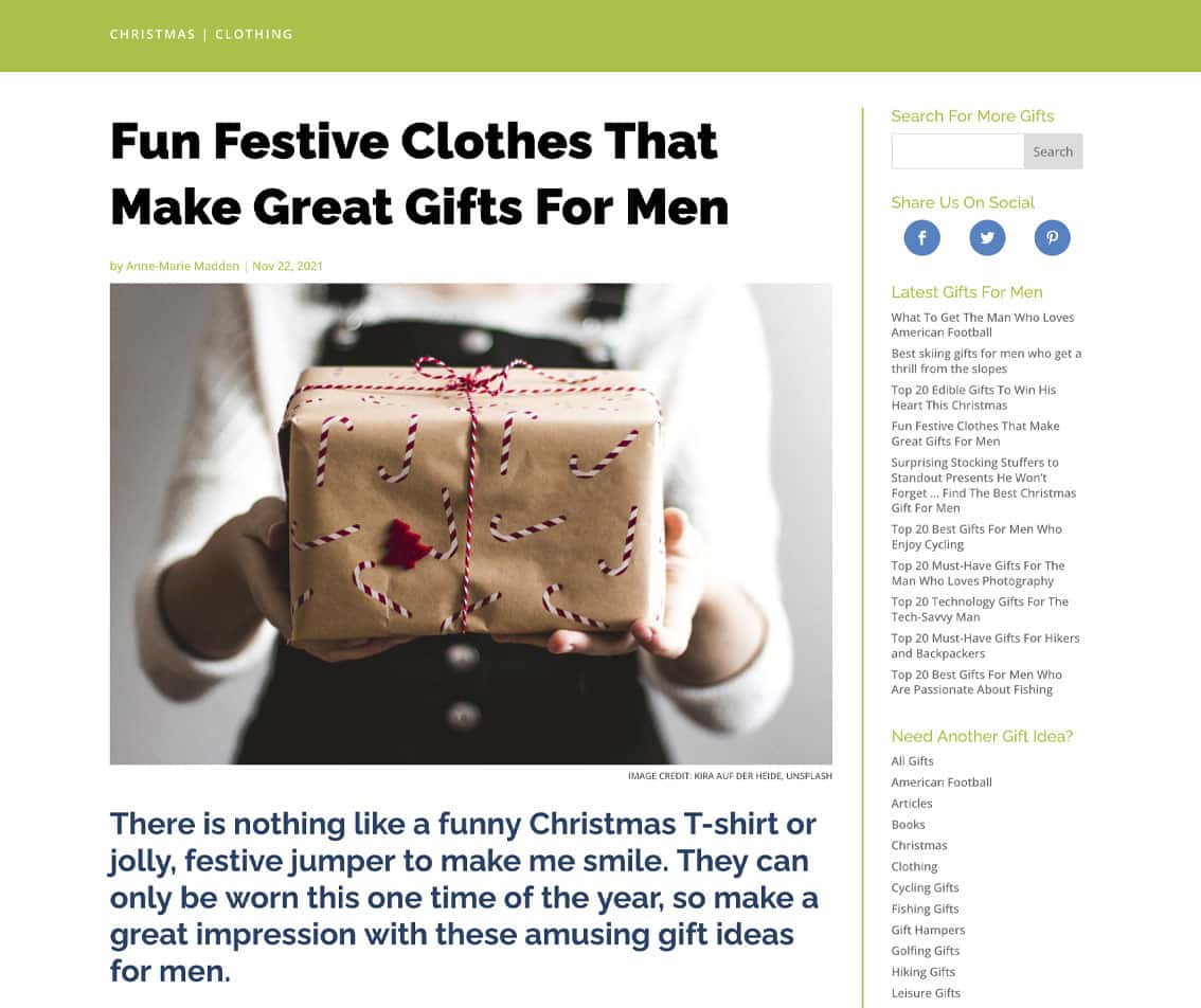 Sydney web designer for Ultimate Mens Gift Guide