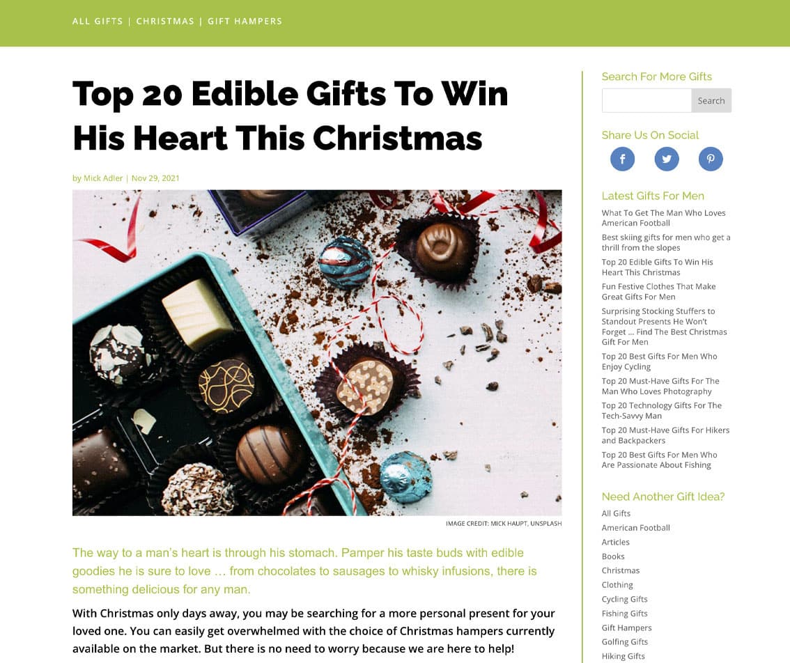 Sydney web designer for Ultimate Mens Gift Guide