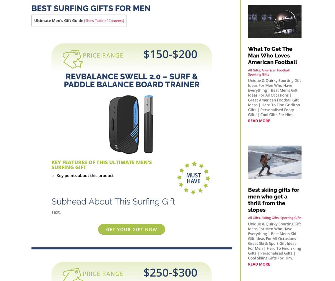 Sydney web designer for Ultimate Mens Gift Guide