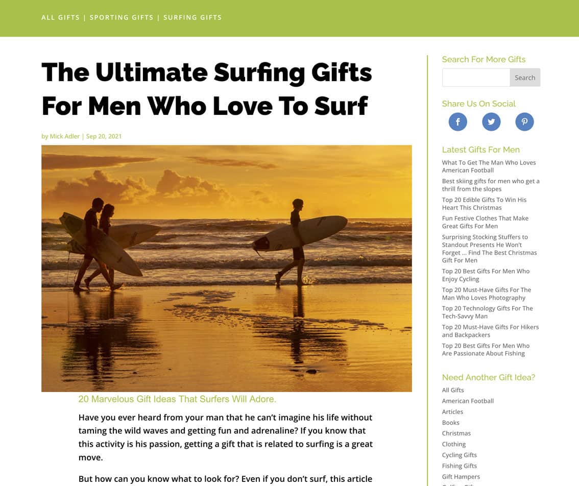 Sydney web designer for Ultimate Mens Gift Guide