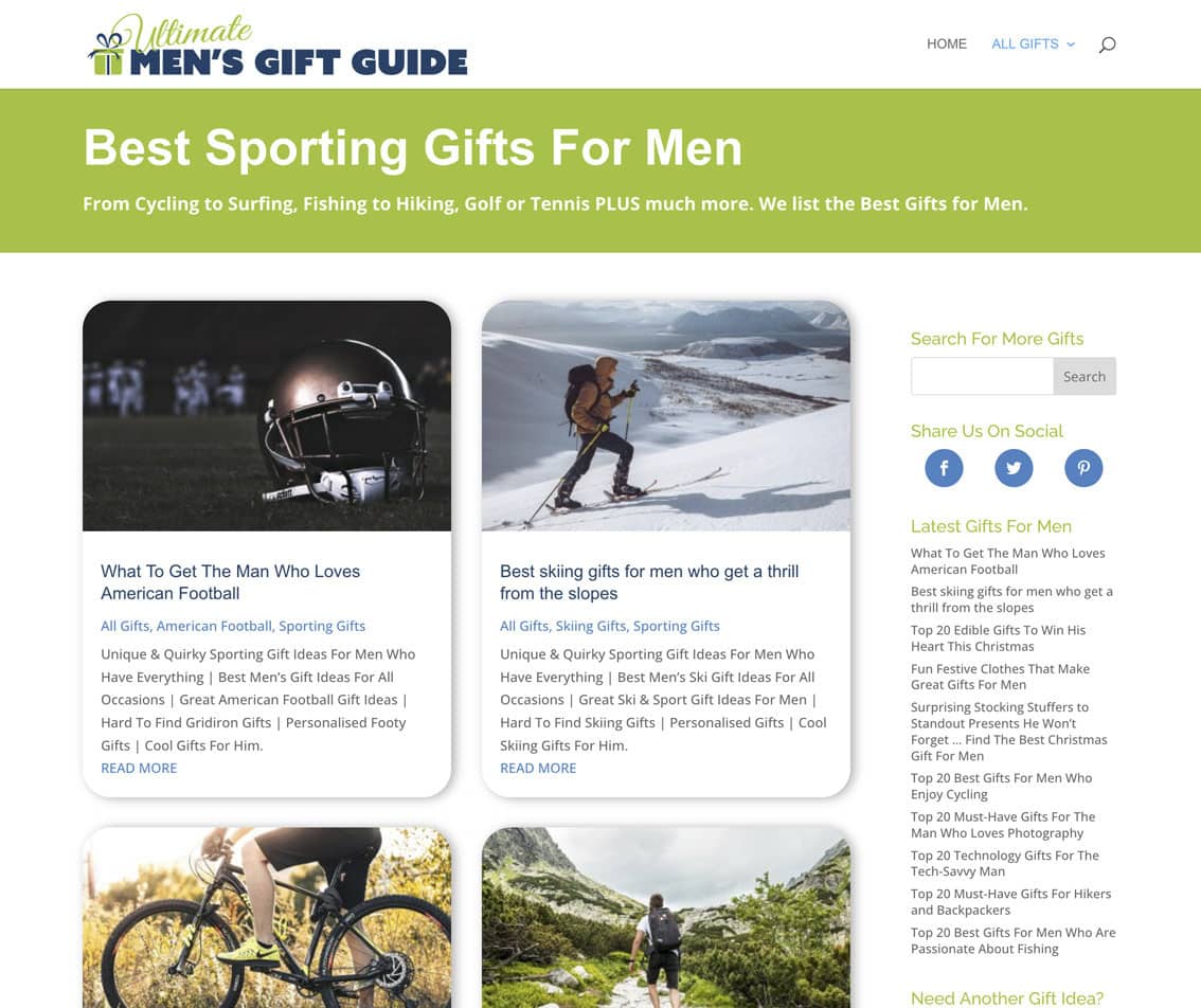 Sydney web designer for Ultimate Mens Gift Guide