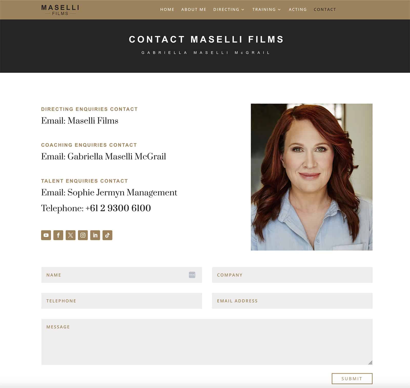 Maselli Films website design contact page