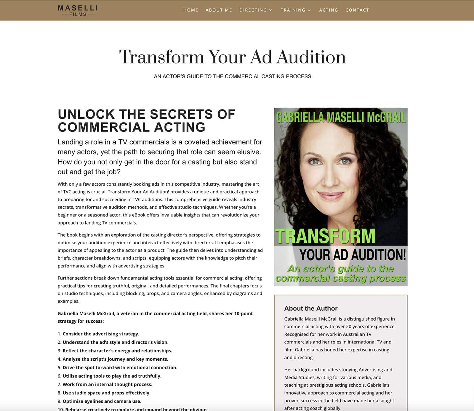 Maselli Films website design ebook page