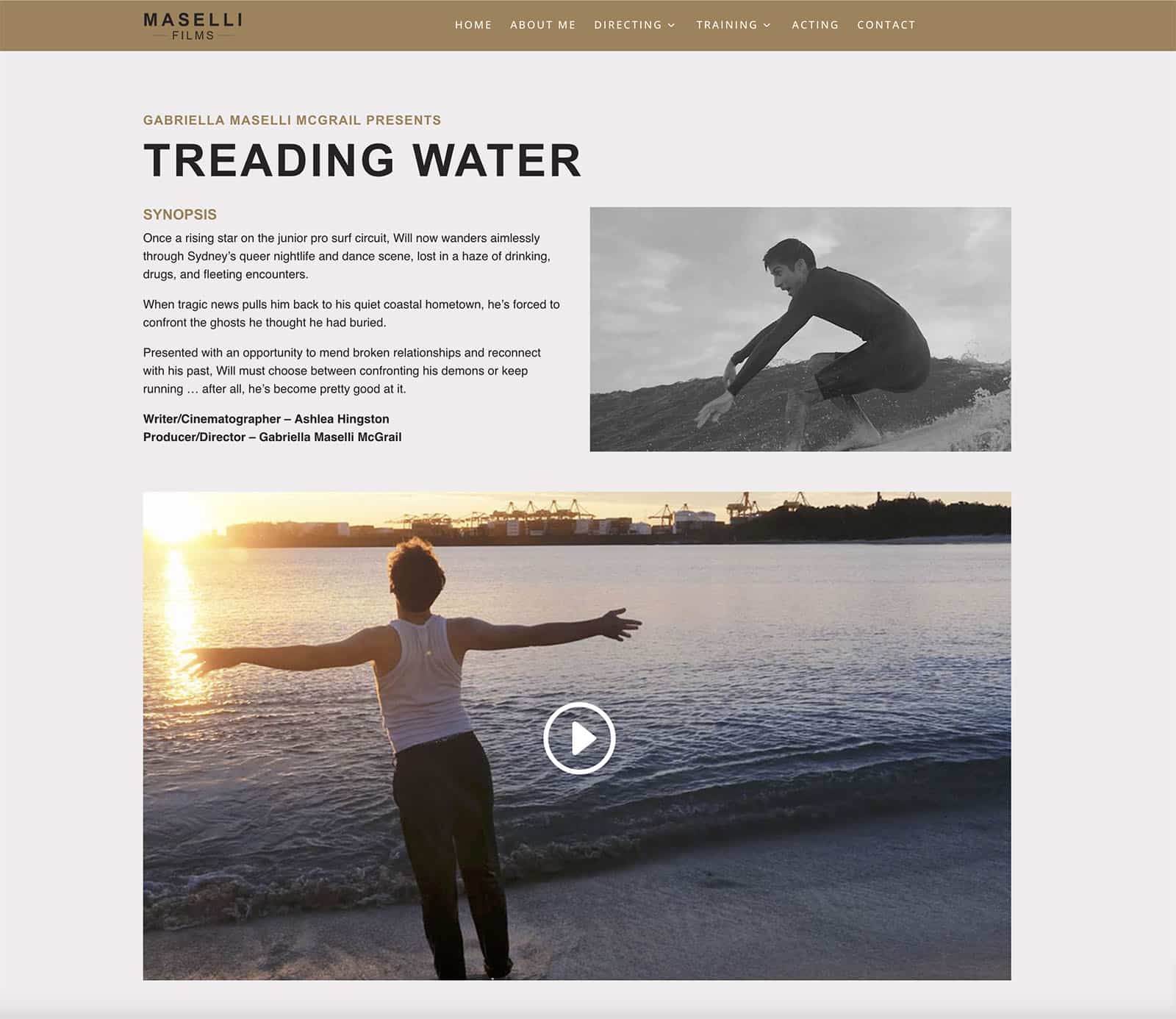Maselli Films website design treading water page