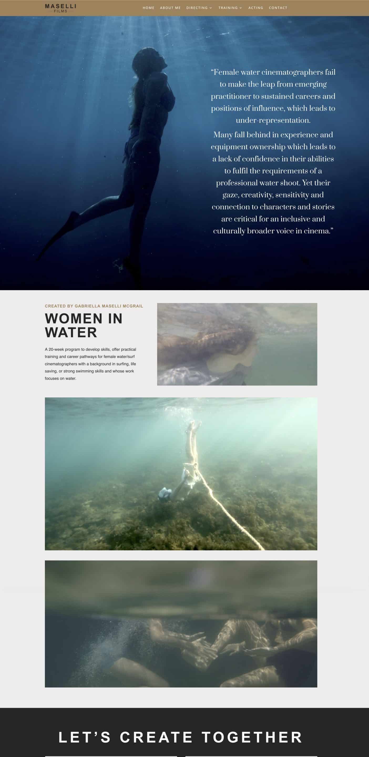 Maselli Films website design women in water page